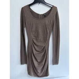Express Sweater Dress Shimmer Long Sleeve Short Mini Brown‎ Small Boatneck